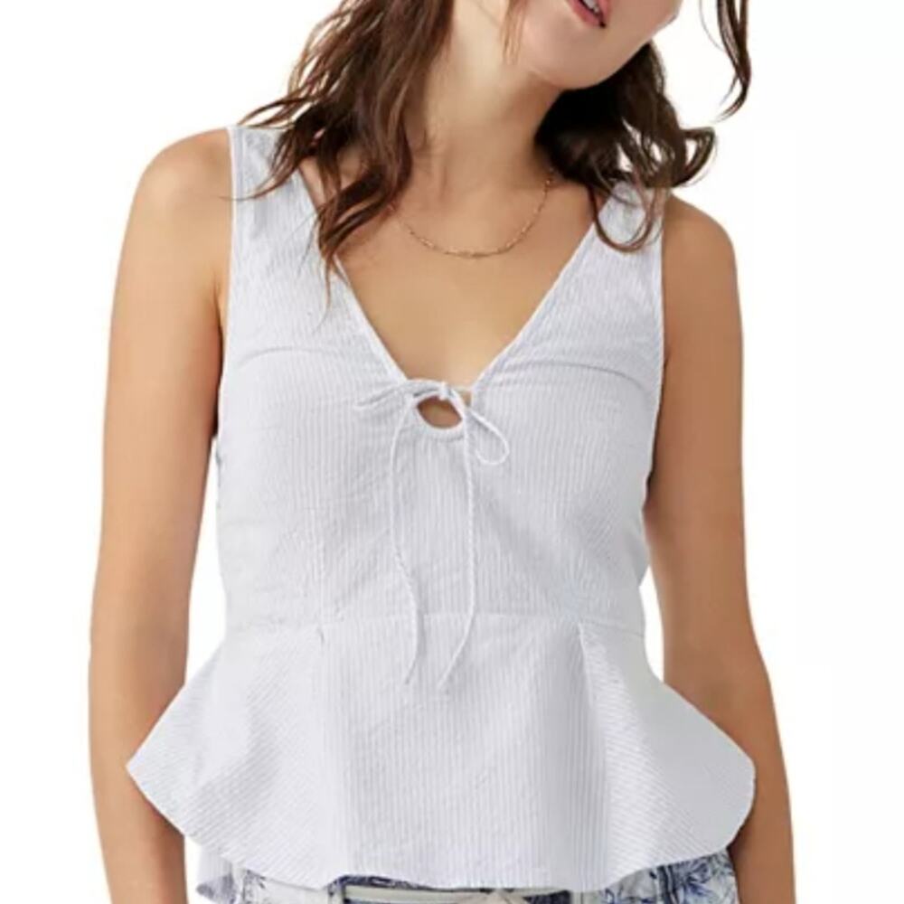 NWT Free People Mika Striped Peplum Tank Top - Blue Combo Coastal Boho - XS